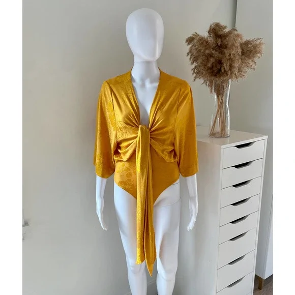 ZARA JACQUARD BODYSUIT GOLDEN YELLOW - Picture 6 of 11